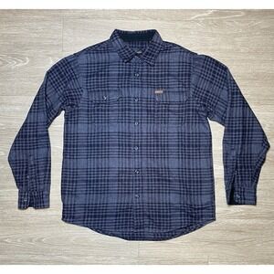 Men Size MEDIUM Orvis Shirt Gray Plaid Flannel Long Sleeve Outdoor Hiking Logger